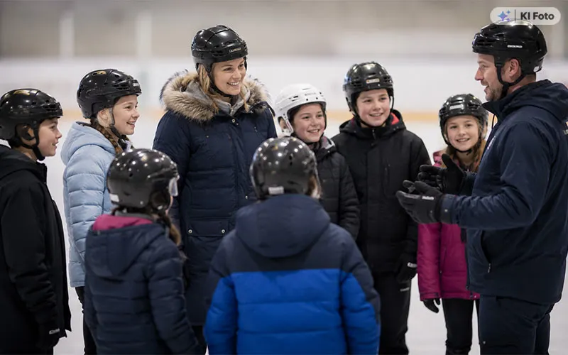 Schulklasse beim Eislaufen in der Eissporthalle Troisdorf