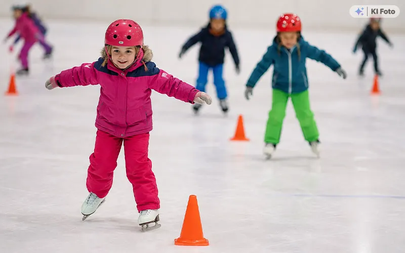 Schulklasse beim Eislaufen in der Eissporthalle Troisdorf