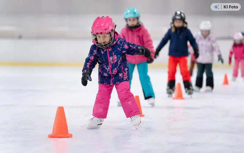 Schulklasse beim Eislaufen in der Eissporthalle Troisdorf