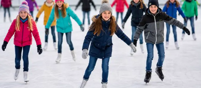 Schulklasse beim Eislaufen in der Eissporthalle Troisdorf